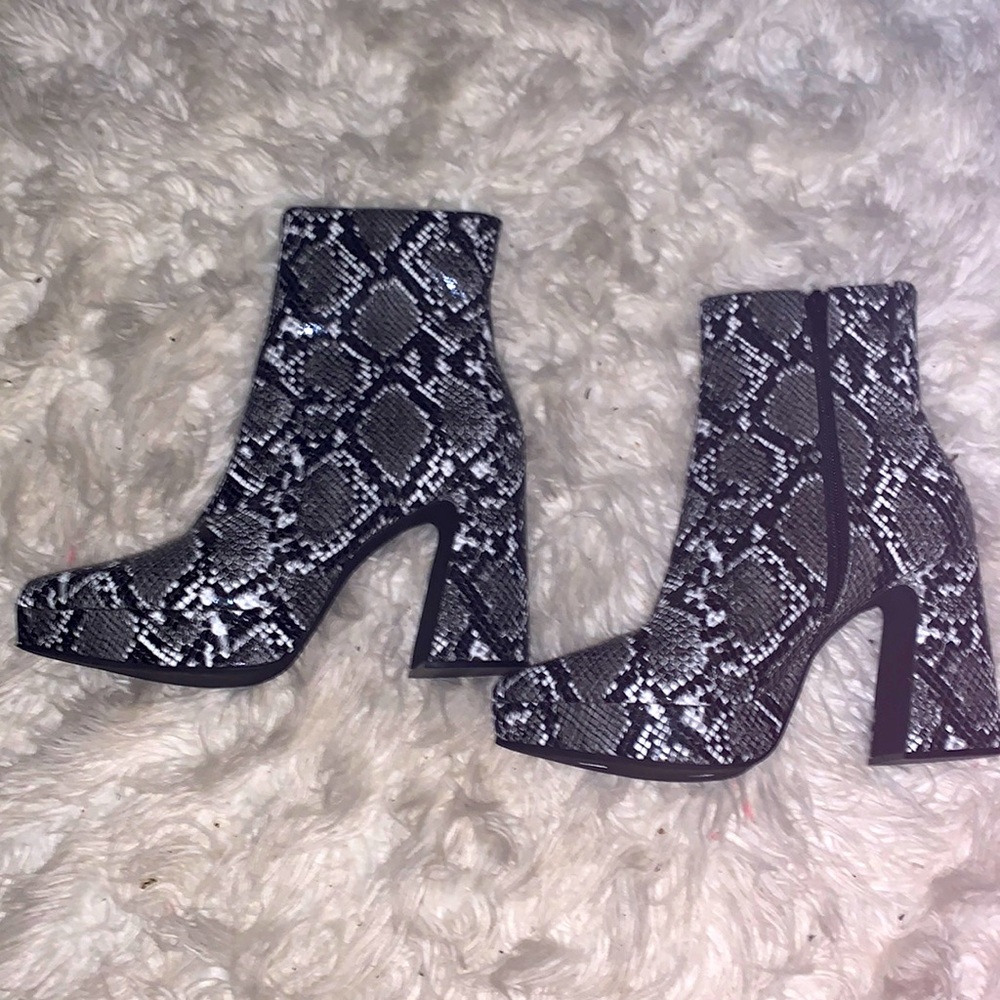 Jeffrey Campbell snake print boots